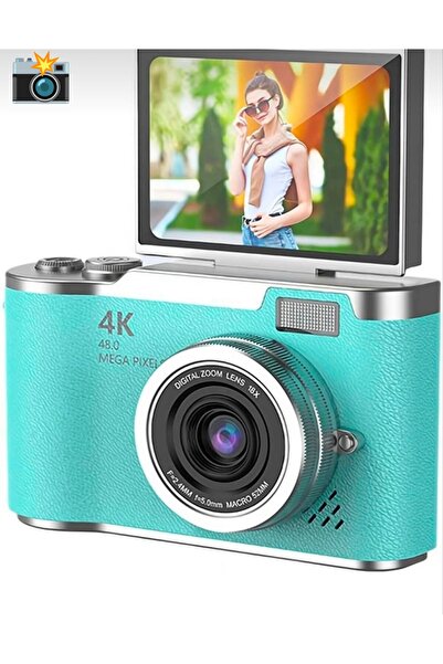 TUX MAVİ RENK 4K 48MP Dijital Fotoğraf Makinesi & Vlog Kamerası - 180° Hareke...