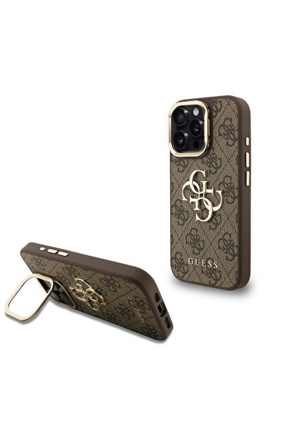 Guess Husa 4G Metal Logo Stand Frame Camera iPhone 16 Pro Maro
