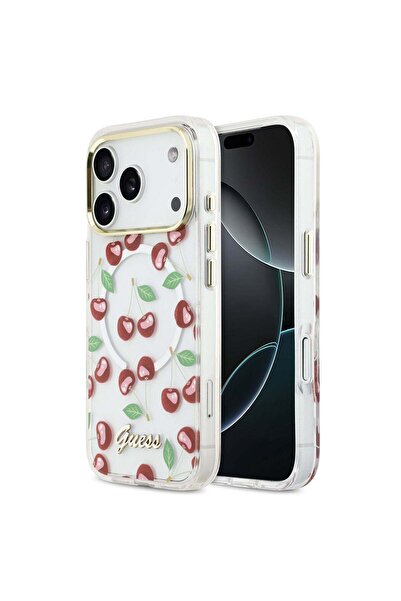 Guess Husă de telefon pentru Apple iPhone 17 Pro, IML Glitter Cherry MagSafe