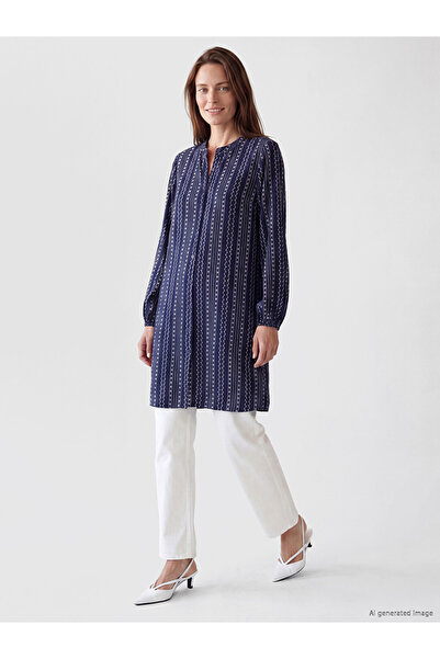 LC Waikiki Navy Blue Judge Collar Patterned Women's Shirt Tunic