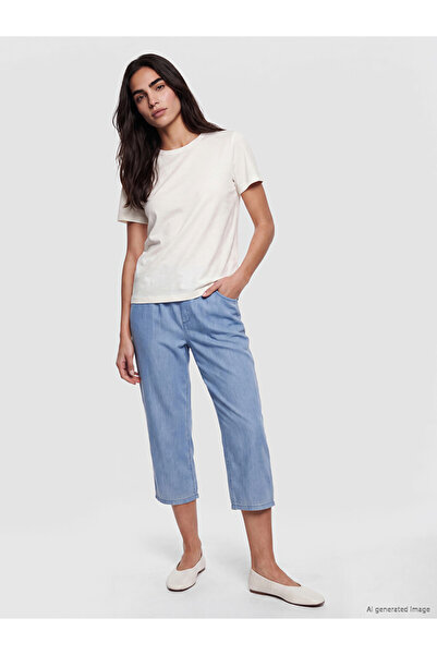 LC Waikiki Blue Women's Jean Capri with Elastic Waist