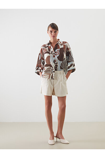 LC Waikiki Beige Loose Fit Linen Blend Women's Shorts