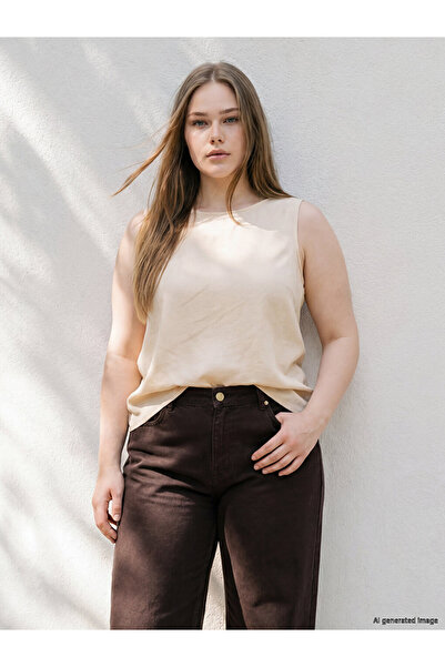 LC Waikiki Ecru Plus Size Modal Blend Blouse