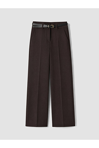 LC Waikiki Brown Belted Wide Leg Women's Trousers