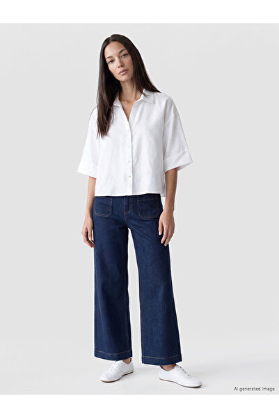 LC Waikiki Indigo High Waist Wideleg Women's Jean Trousers
