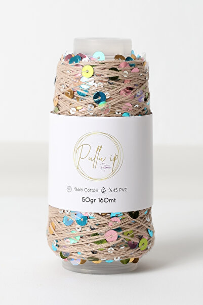 FATMA PULLU İP Sequin Yarn 160 Meters in 50 Gram Skeins Sequin Size: 3Mm+6Mm