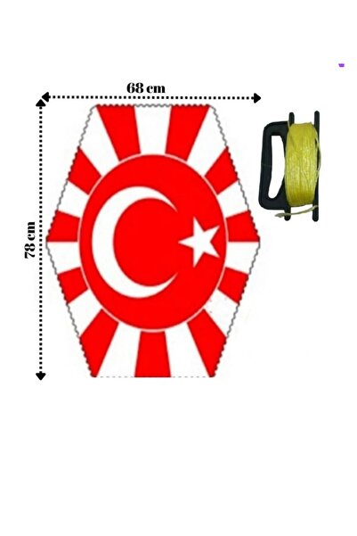 YDNE Çıtalı Altıgen Uçurtma 68x78 cm Türk Bayrağı Desenli, Dayanıklı, Uzun Ku...