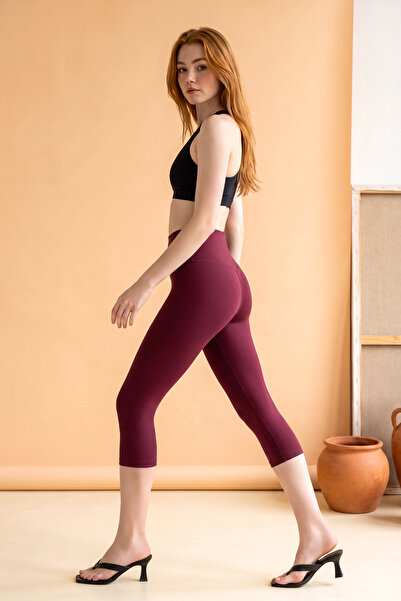 DARK SEER Ds Lara Burgundy Below-Knee Leggings High Waist, Gathering and Stre...