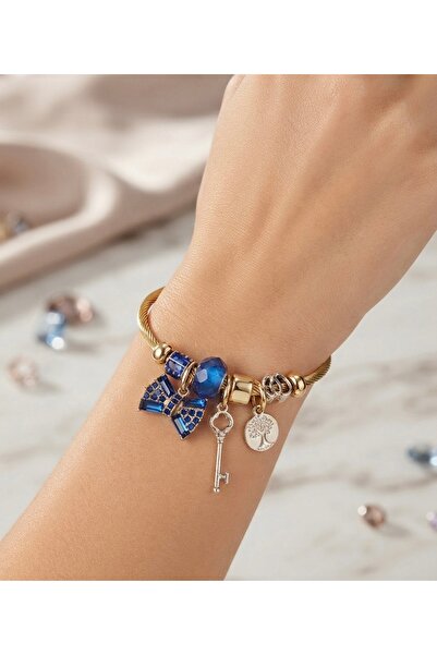 VLDORO Blue Detailed Steel Charm Bracelet
