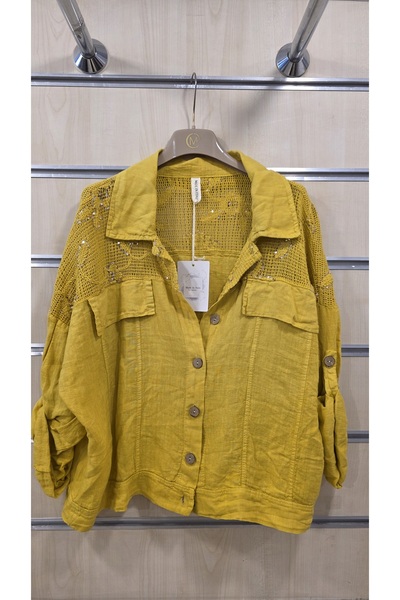 Park Moda Italian Linen Jacket with Sequin Detail on the Shoulder