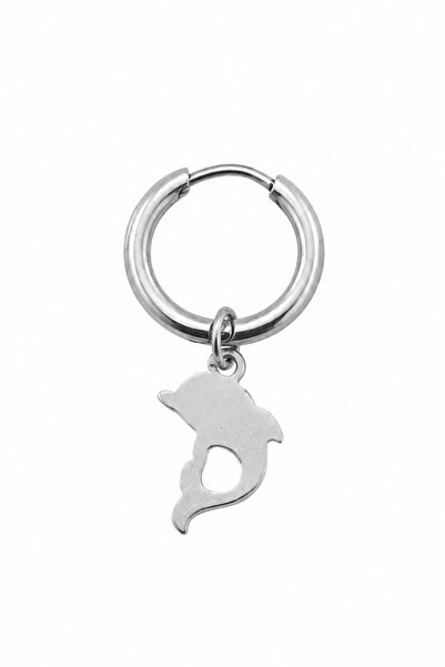 Blisse Piercing Unisex Silver Color Surgical Steel Dangle Dolphin Figured Hoo...