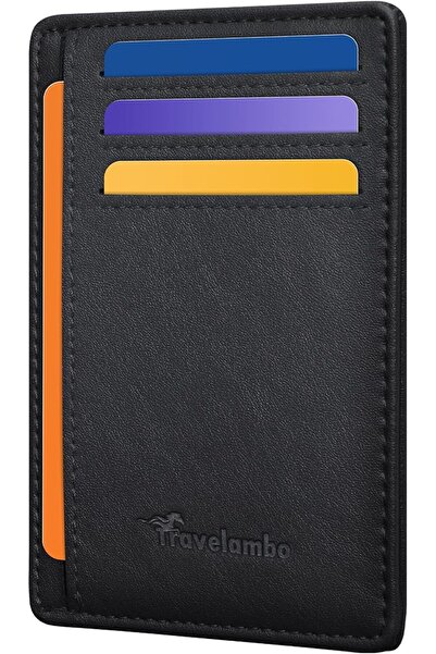 Travelambo Front Pocket Minimalist Leather Slim Wallet RFID Blocking Medium Size