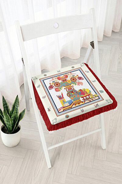 Realhomes Floral Vase and Fruit Tray Patterned Fringed Zippered Chair Cushion...