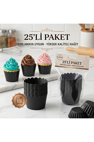 turkuaz parti عبوة تحتوي على 25 كوب كيك أسود، كبسولة كيك