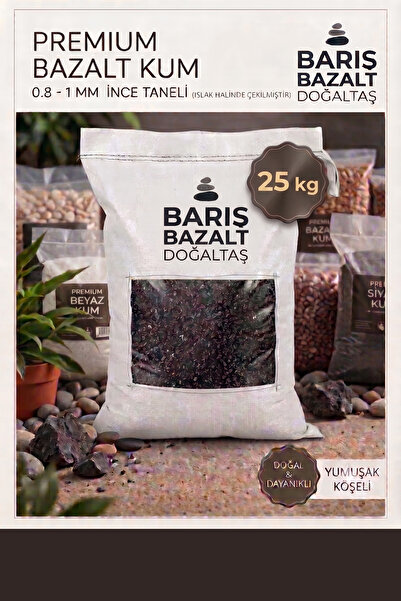 Barış bazalt doğaltaş Doğal Premium Siyah Bazalt Kum 25 KG- 0.8-1 mm Akvaryum...