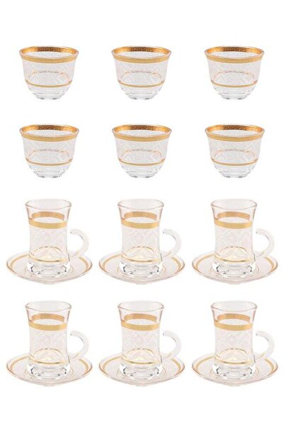 Güzel Guzel 18-Piece Tea & Coffee Glass Set Clear/Gold, Serve for 6