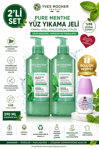 Yves Rocher Arındırıcı & Matlaştırıcı: 2'li Pure Menthe Yüz Yıkama Jeli 390 m...