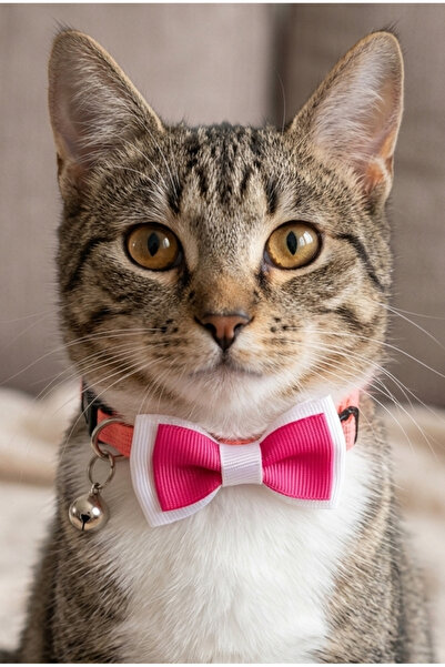 Pembe Papyonlu Zilli Kedi Tasması