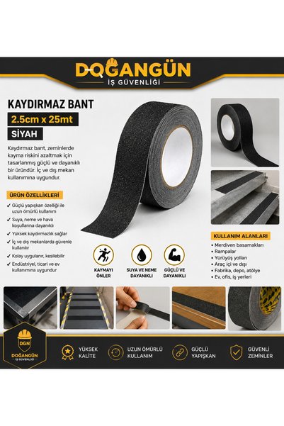 DGN 2.5cmx25mt SİYAH KAYDIRMAZ MERDİVEN BANT
