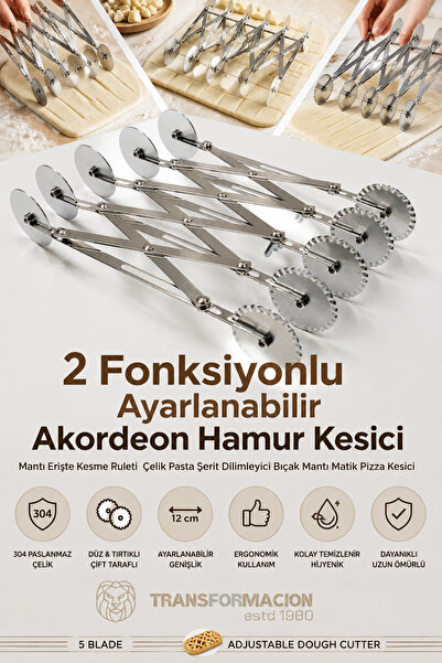 Transformacion 5 Tekerlekli Çift Taraflı Ayarlanabilir Akordeon Hamur Kesici ...