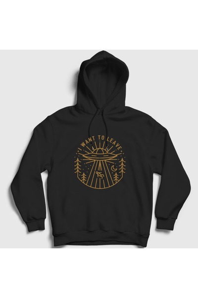 Presmono Unisex Black I Want to Leave Ufo Alien Hooded Sweatshirt 617359Tt