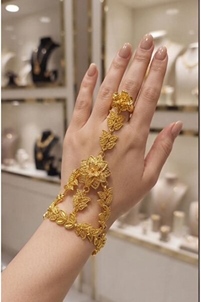 HOŞGÖR ACCESSORIES Altın Kaplama Çiçek Yaprak Detaylı Şahmeran