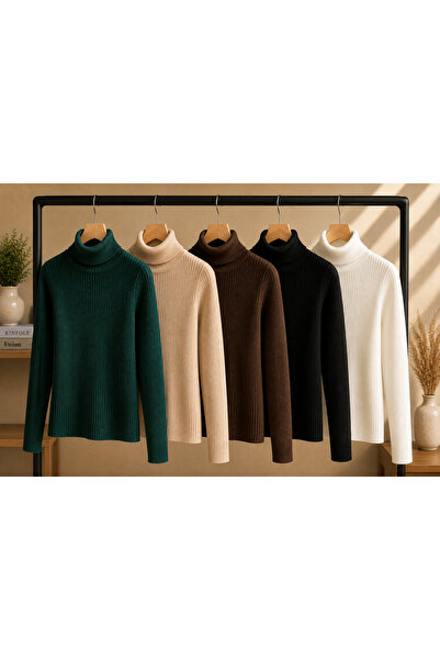 pepule Women's Body-Fitting Turtleneck Ribbed Knit Sweater