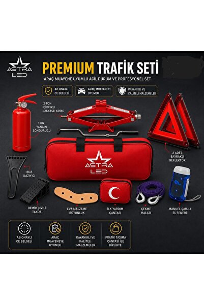 ASTRA LED Premium Araç Muayene Uyumlu Krikolu 24 Parça Acil Durum ve Profesyo...