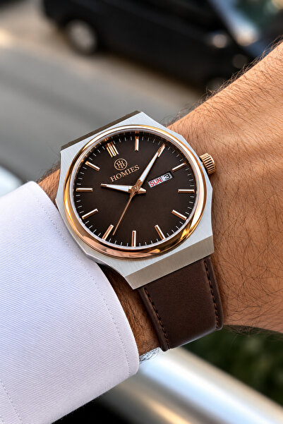 Homies Men's Wristwatch-Brown Leather Strap-Stainless Steel Case-With Special...