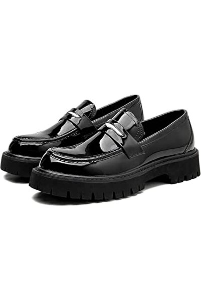 GENERAL Men's Leather Platform Penny Loafers Round Toe Slip-On Non-Slip Lug S...