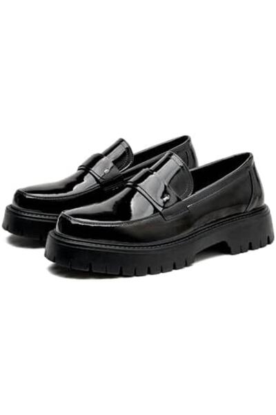 GENERAL Men's Patent Leather Platform Penny Loafers Fashion Round Toe Slip-On...