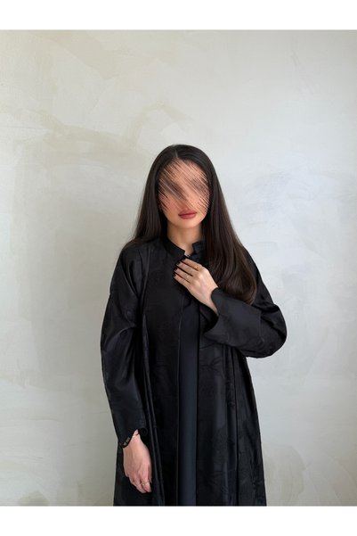 outline Black Summer Patterned Jacquard Abaya
