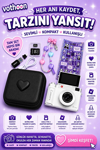 eco port FA AKSESUAR 4k Çantalı Dijital Retro Video Kamera 48mp 16x Zoom Işık...