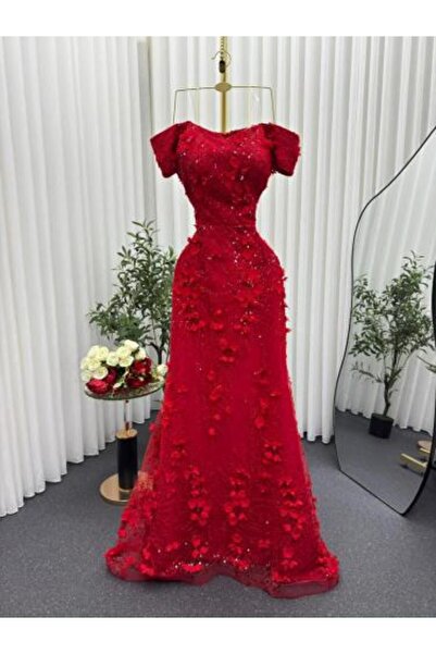 ELHAM FASHION Red off-shoulder evening dress