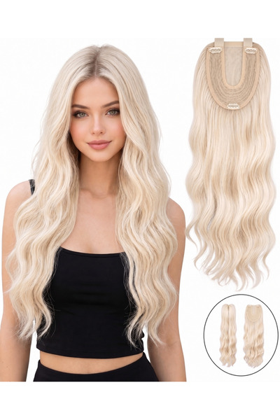 Lulu Bella Kadın Platin 60 cm Tül Tepelik Dalgalı Çıtçıtlı - 1. Kalite Fiber ...