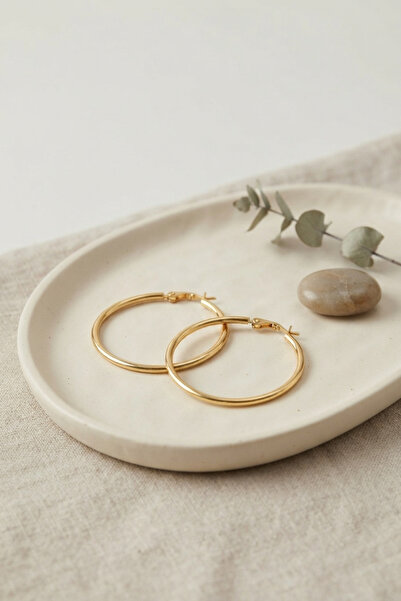 OGHAMAY 316L Steel Gold Color 36 mm Hoop Earrings