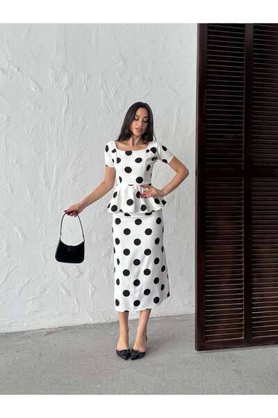 Clothes Fast Women's White - White Top and Bottom Set Polka Dot Square Neck S...