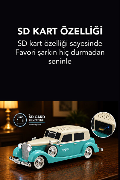 Teknoloji Gelsin Retro Bluetooth Hoparlör 10W Vintage Araba Tasarımlı FM Radyo USB TF Kart Destekli Tws Stereo