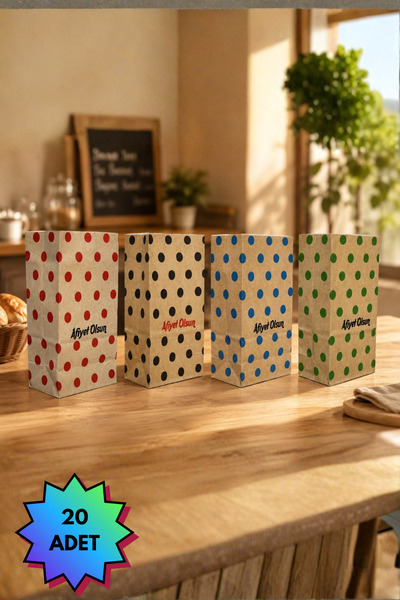NUYA PACK 20'li Karışık Renk Puantiyeli Körüklü Kraft Kese Kağıdı 10x18 cm