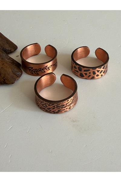 Rupen Kraft Adjustable 3-Piece Handmade Pure Copper Ring Combination Non-Allo...