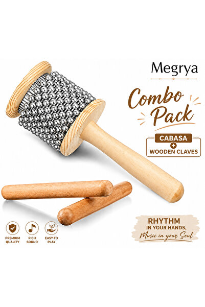 MegArya Cabasa + Wooden Claves Combo Pack | Professional Rhythm Percussion In...