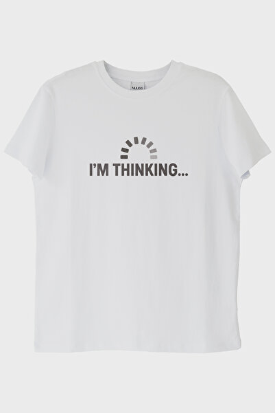 lofux I'M Thinking Printed Technical Humorous White T-Shirt