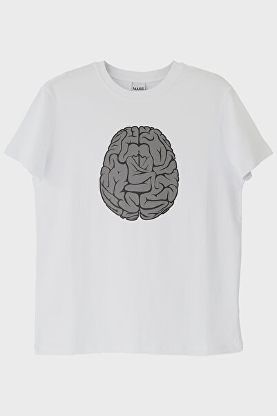 lofux Brain Graphic Printed White T-Shirt