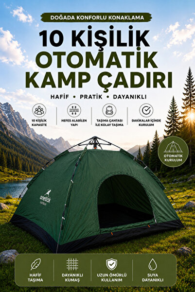 Onetick 10 Kişilik Renkli Dayanıklı Otomatik Kamp Çadırı