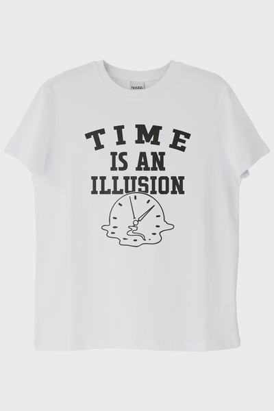 lofux Time Is an Illusion Printed Minimalist White T-Shirt