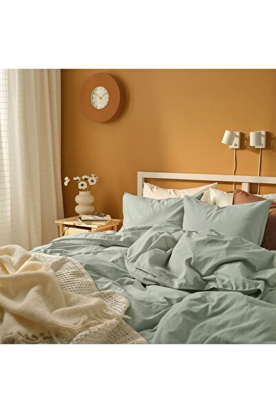 IKEA tek kişilik nevresim seti , soluk gri-yeşil, 150x200/50x60 cm