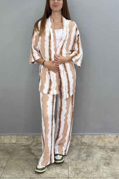 Tam Moda Palazzo Trousers - Kimono Set with Stripe Pattern