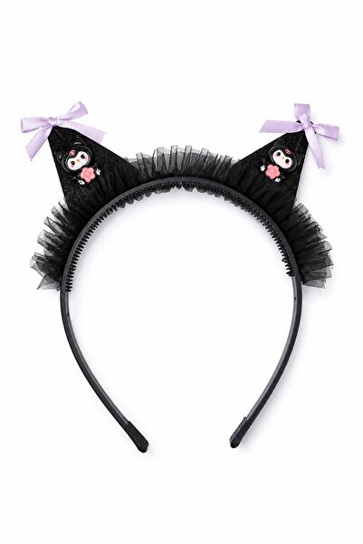 Nat's Accessories Kız Çocuk Kedi Kulaklı Taç Siyah – Tüllü Fiyonklu Figürlü P...