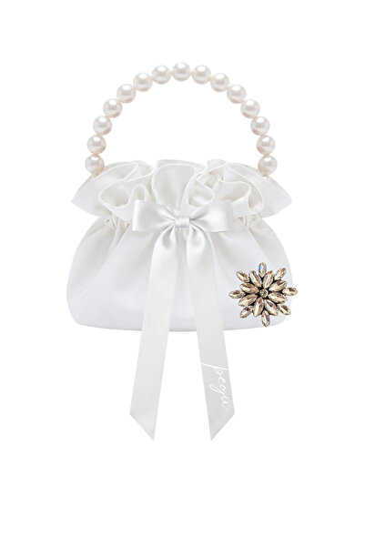 pegu baby collection White Cotton Satin Bag, with Crystal Glass Stone Decorat...