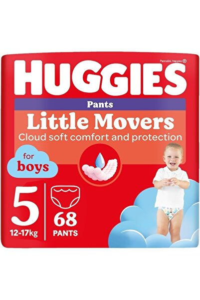 Huggies Пелени-гащички Little Movers 5, за момчета, 12-17 кг, 68 бр.